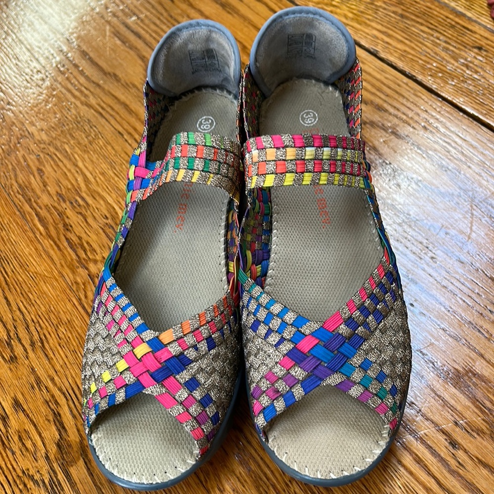 Bernie Mev. Rainbow color Mary Jane style woven wedge shoes.  Size 39 (8.5).